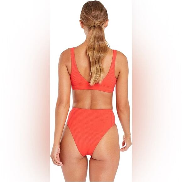 Vitamin A Sienna High Waist Ribbed Swim Bottom in Red Size Small / 6 - Picture 2 of 8